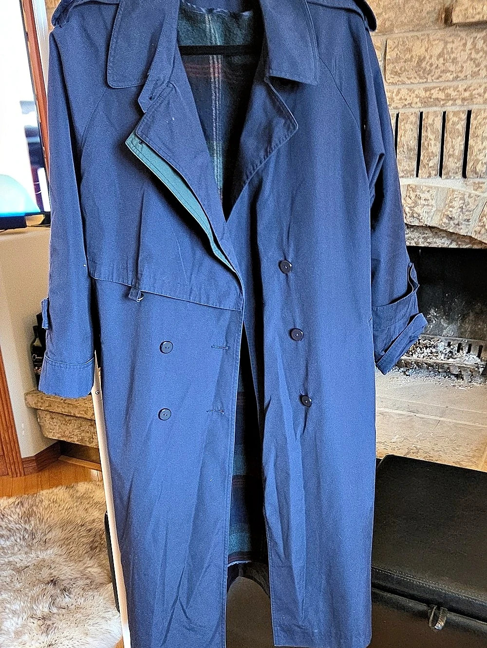 London Fog Women's Blue & Green Trench Coat Size 12